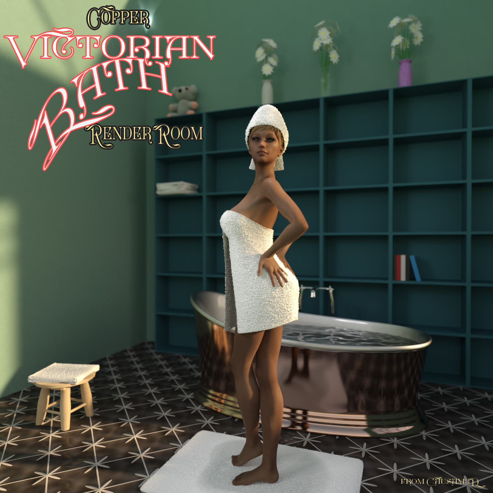 Victorian Bath Render Scene with Copper Bathtub for Daz Studio